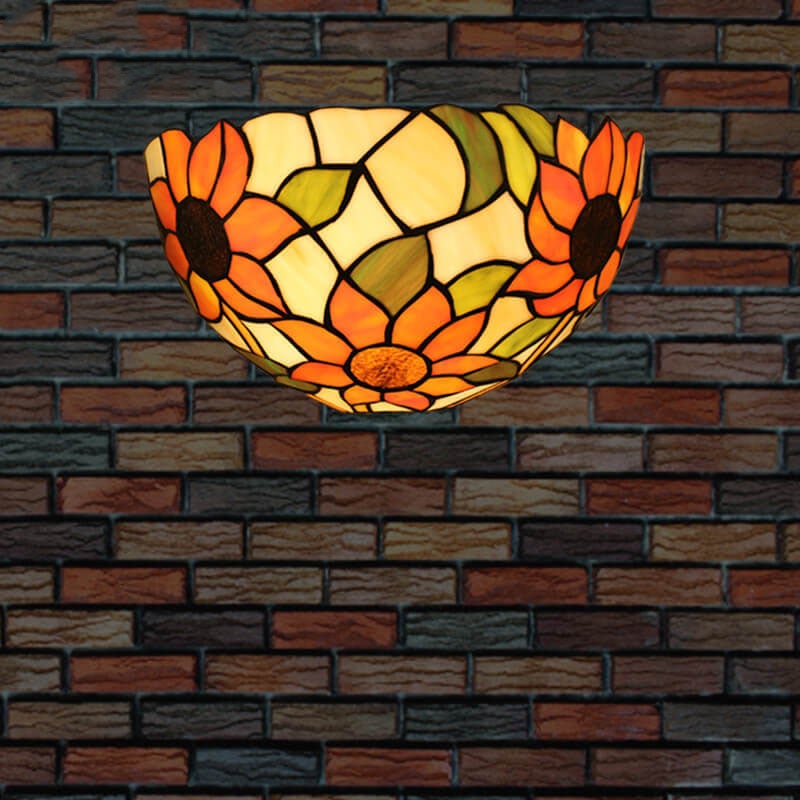 Tiffany Stained Glass Bowl Shape 1-Light Wall Sconce Lamp