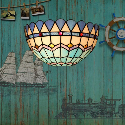 Tiffany Stained Glass Bowl Shape 1-Light Wall Sconce Lamp