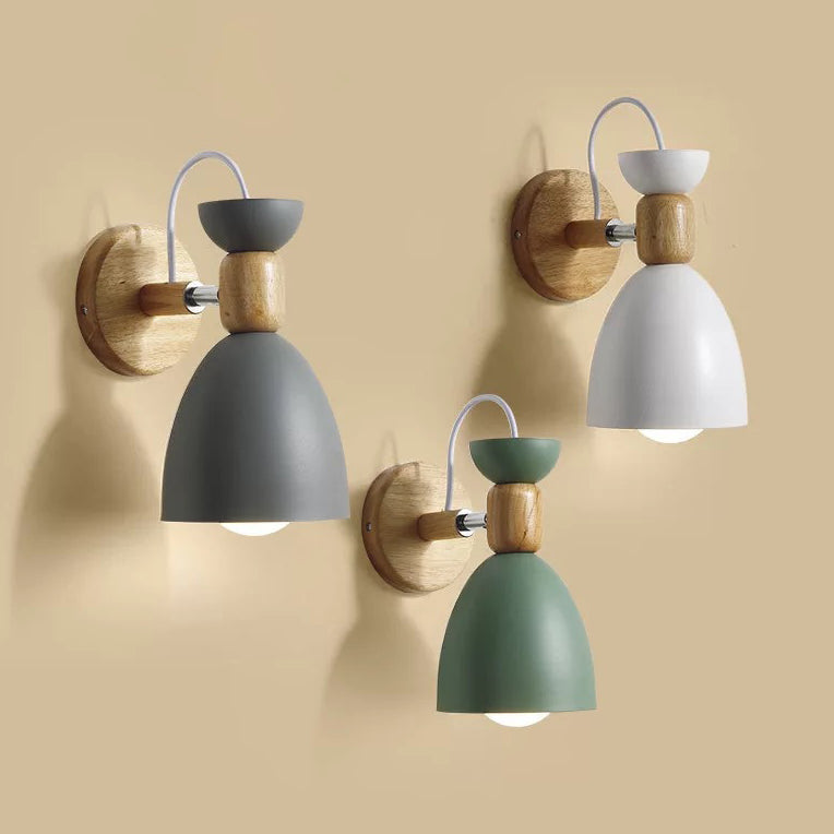 Macaron Iron Solid Wood Base 1-Light Wall Sconce Lamp