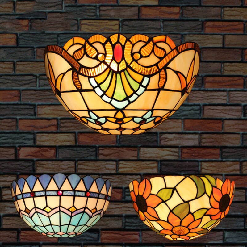 Tiffany Stained Glass Bowl Shape 1-Light Wall Sconce Lamp