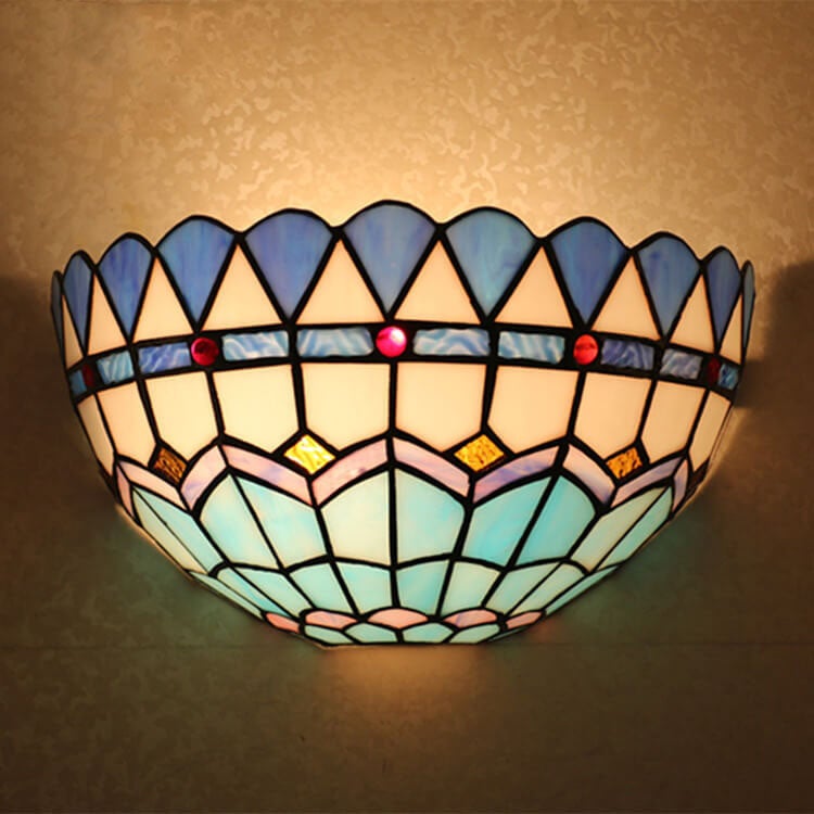 Tiffany Stained Glass Bowl Shape 1-Light Wall Sconce Lamp