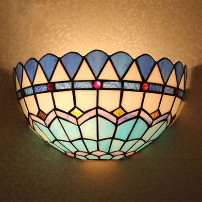 Tiffany Stained Glass Bowl Shape 1-Light Wall Sconce Lamp