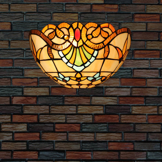 Tiffany Stained Glass Bowl Shape 1-Light Wall Sconce Lamp