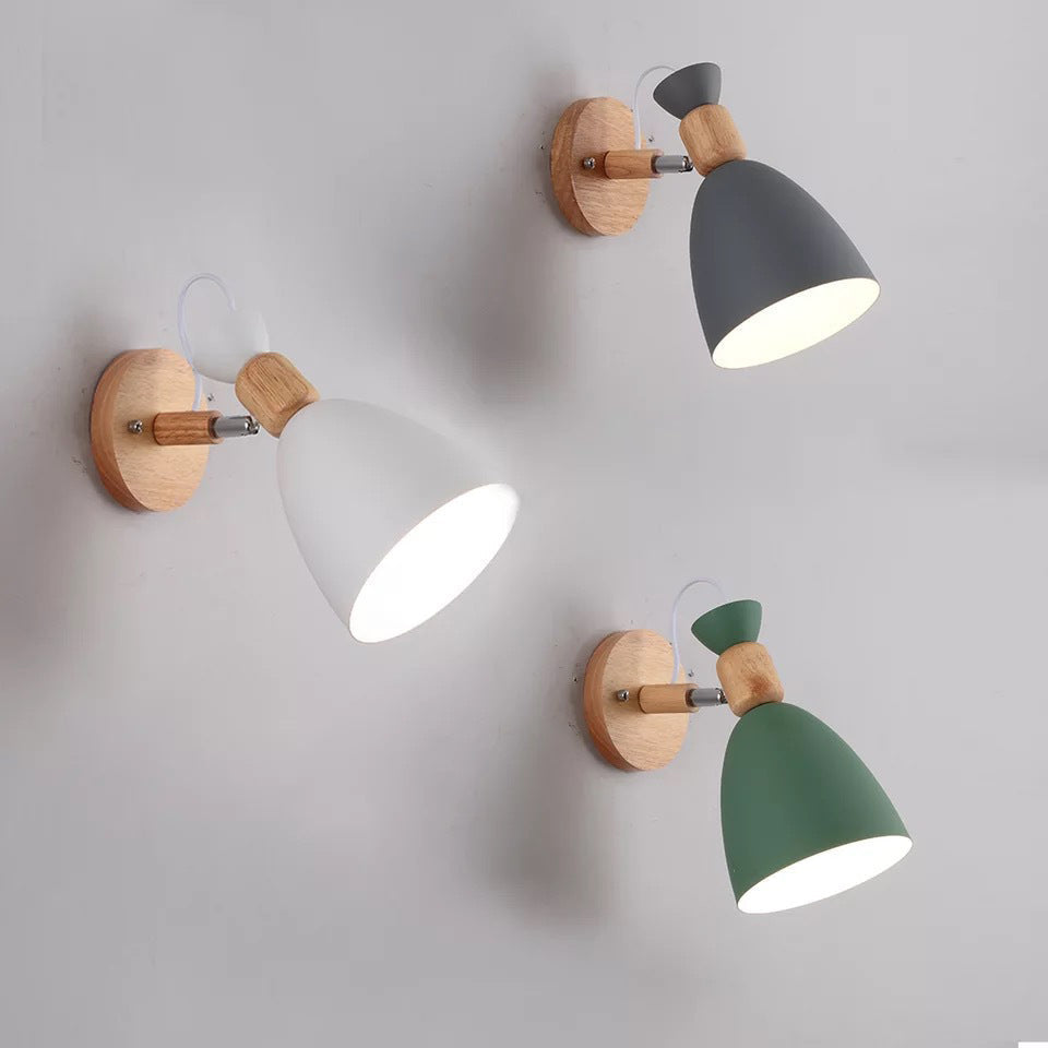 Macaron Iron Solid Wood Base 1-Light Wall Sconce Lamp