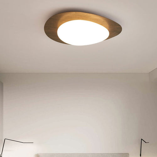 Nordic Iron Wood Grain Pebble LED Flush Mount Light