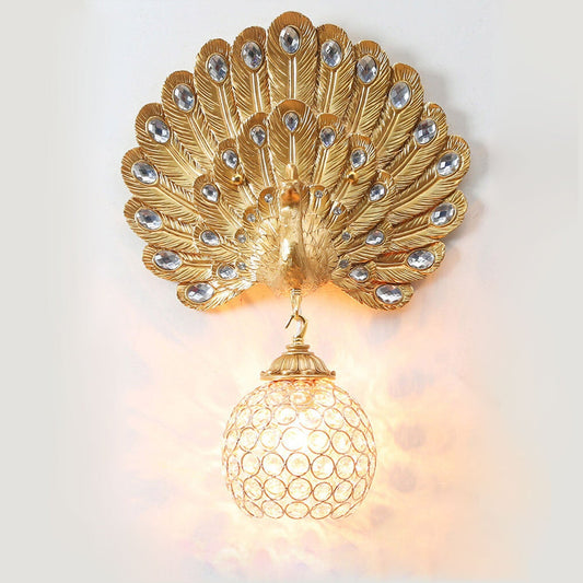 European Crystal Peacock Shape 1-Light Wall Sconce Lamp
