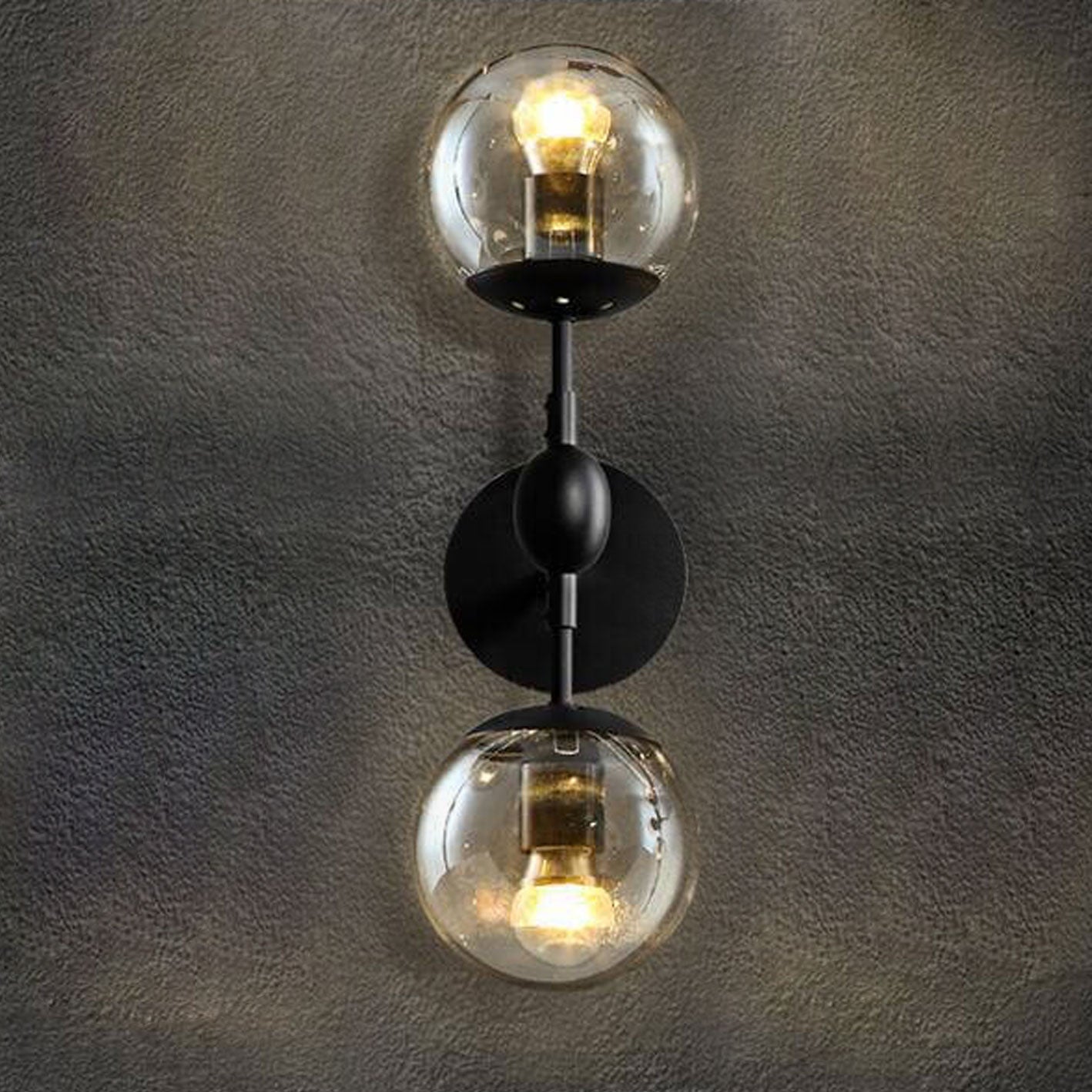 Minimalist Glass Wrought Iron 2-Light Wall Sconce Lamp