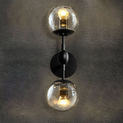 Minimalist Glass Wrought Iron 2-Light Wall Sconce Lamp