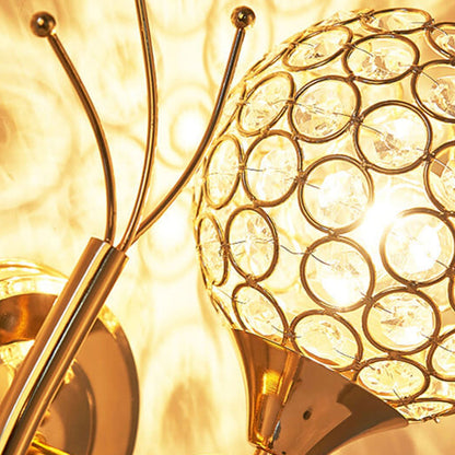 European Crystal Ball Curved Arm 1-Light Wall Sconce Lamp