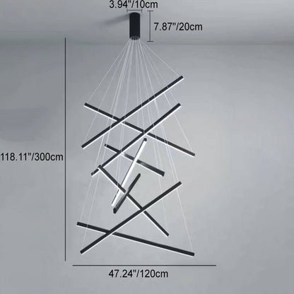 Nordic Light Luxury Iron Aluminum Geometric Line Combination LED Chandelier