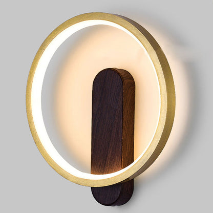 Wood Grain Round Wrought Iron LED Wall Sconce Lamp