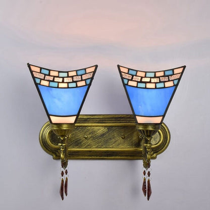 Tiffany Blue Glass Crystal 2-Light Wall Sconce Lamp