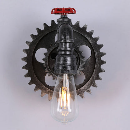 Gear-shaped Wrought Iron 1/2-Light Wall Sconce Lamp