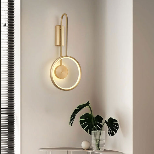 Light Full Copper Circle Curved Arm LED Wall Sconce Lamp