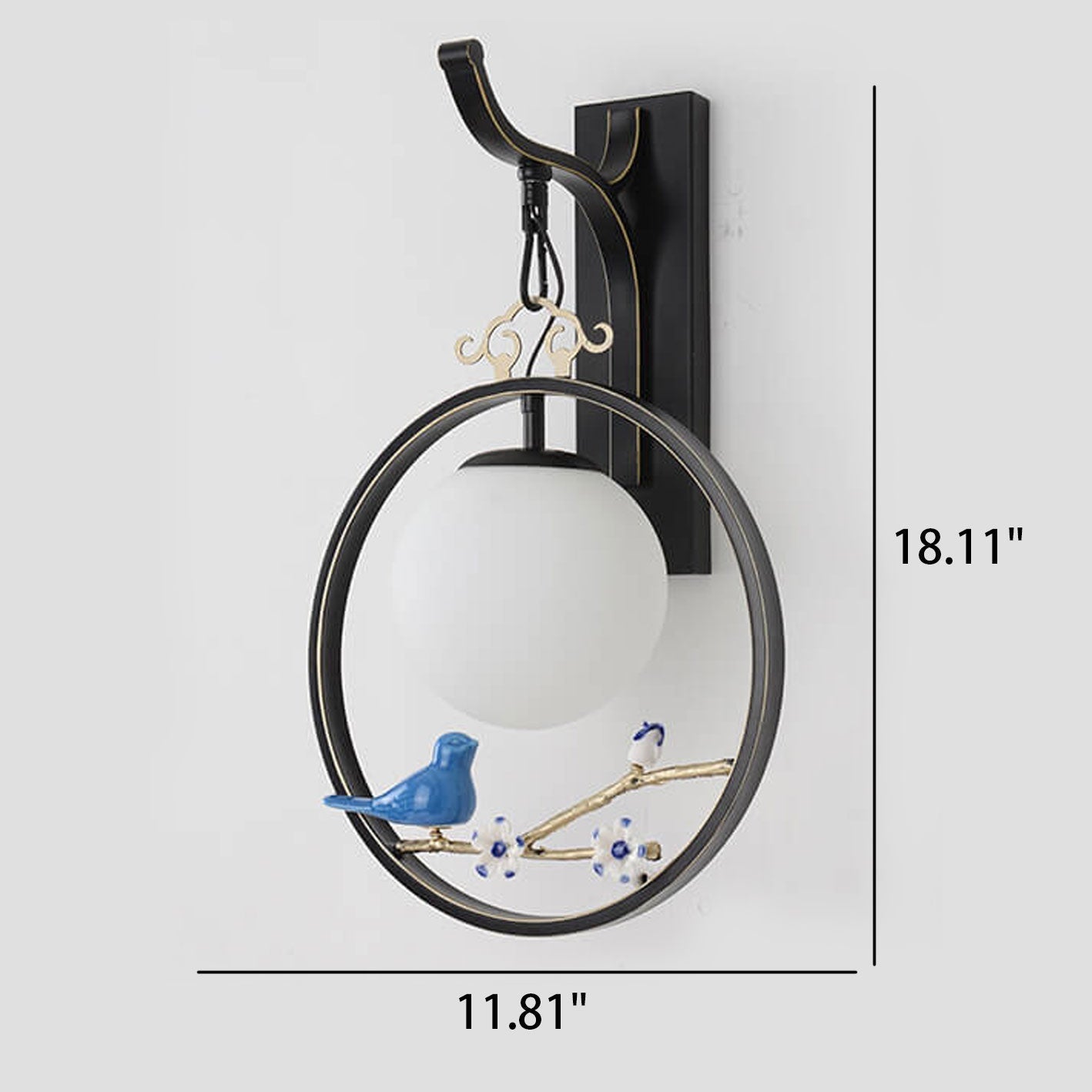 Chinese Ball Bird Tree Branch 1-Light Wall Sconce Lamp