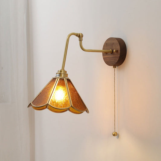 Japanese Brass Glass With Switch 1-Light Wall Sconce Lamp