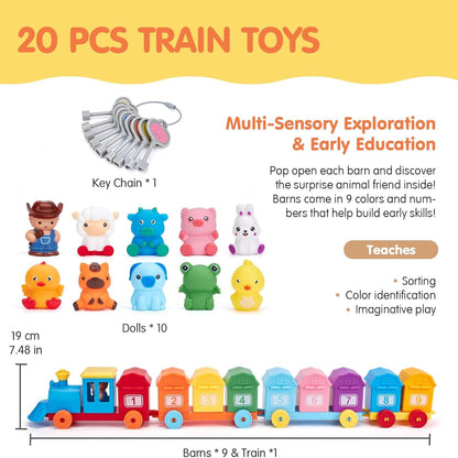 Wooden Train Set with Farm Animals