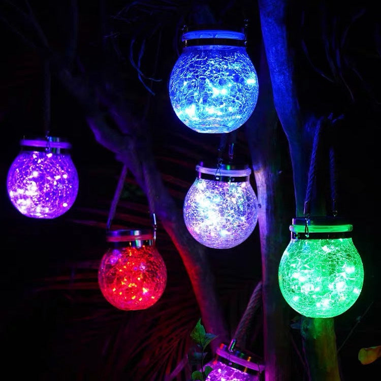 Cracked Glass Jar Waterproof Solar Copper Wire LED Outdoor Garden Landscape Light