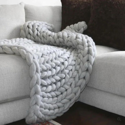 Hand Knitted Wool Blanket, Open Weave