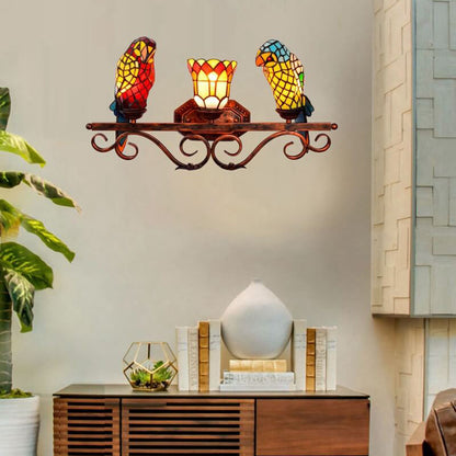 Tiffany European Parrot Decorative 3-Light Wall Sconce Lamp