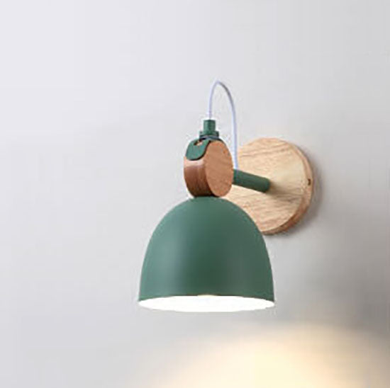 Macaron Dome Shade Wooden Chassis 1-Light Wall Sconce Lamp