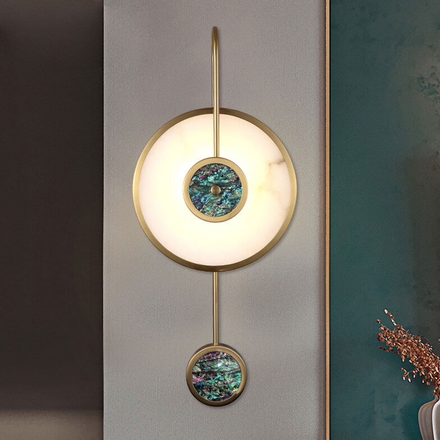 Luxury Marble Round Shell Curved Arm LED Wall Sconce Lamp
