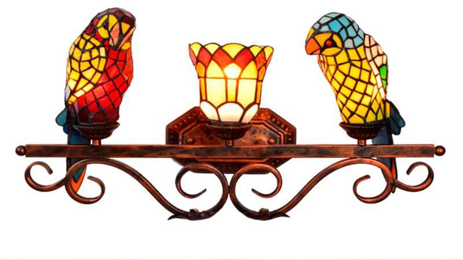 Tiffany European Parrot Decorative 3-Light Wall Sconce Lamp