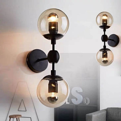 Minimalist Glass Wrought Iron 2-Light Wall Sconce Lamp