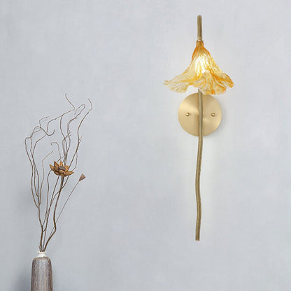 Chinese Lotus Glass Lamp Design 1-Light Wall Sconce Lamp