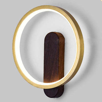 Wood Grain Round Wrought Iron LED Wall Sconce Lamp