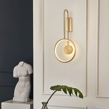 Light Full Copper Circle Curved Arm LED Wall Sconce Lamp