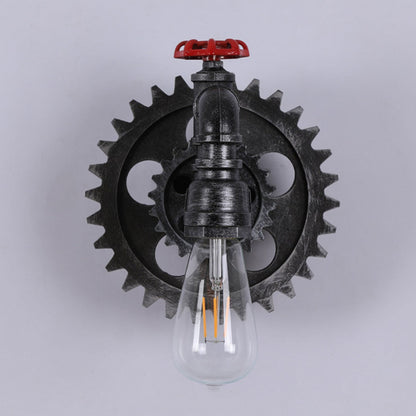 Gear-shaped Wrought Iron 1/2-Light Wall Sconce Lamp