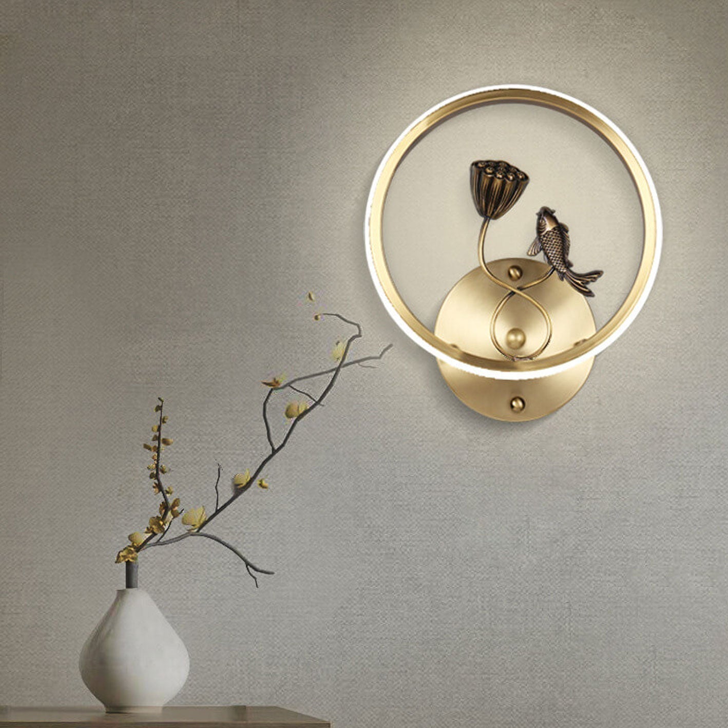 Chinese Lotus Pond Landscape Design LED Wall Sconce Lamp