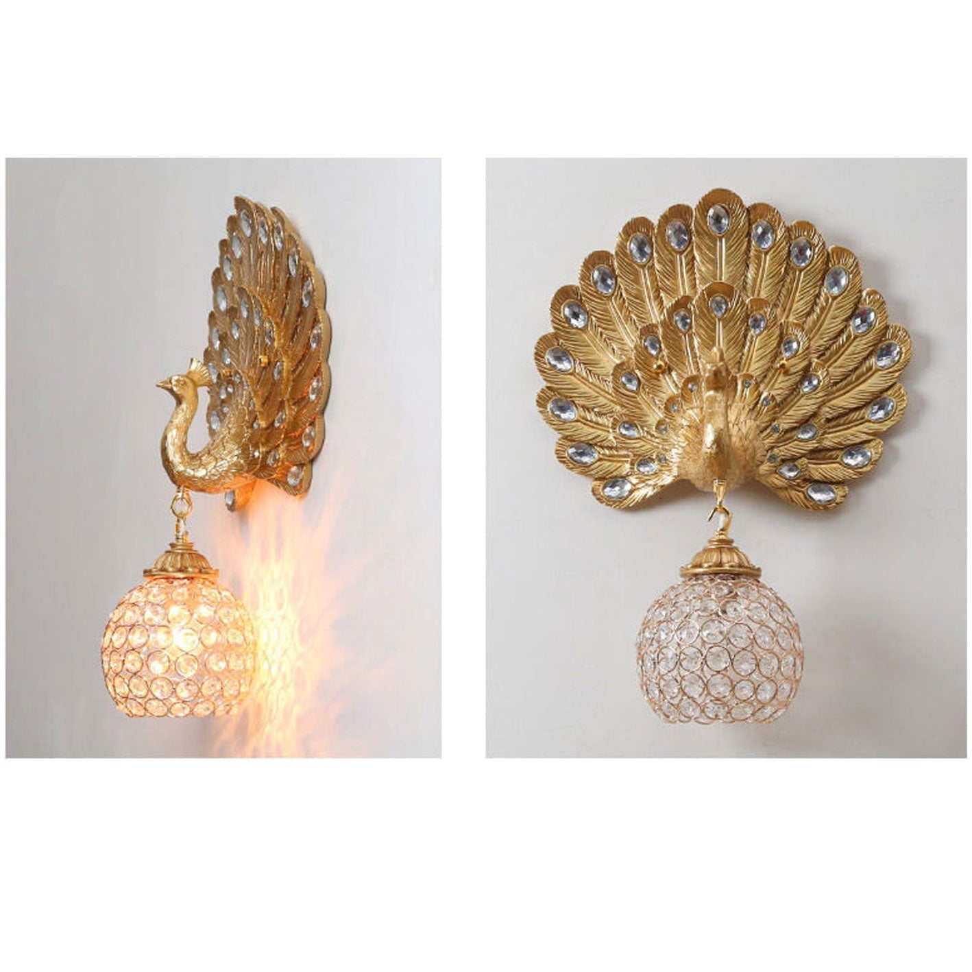 European Crystal Peacock Shape 1-Light Wall Sconce Lamp