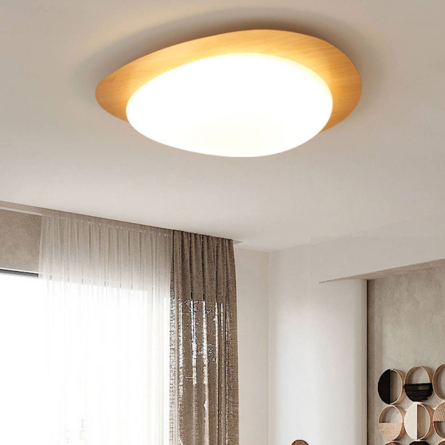 Nordic Iron Wood Grain Pebble LED Flush Mount Light