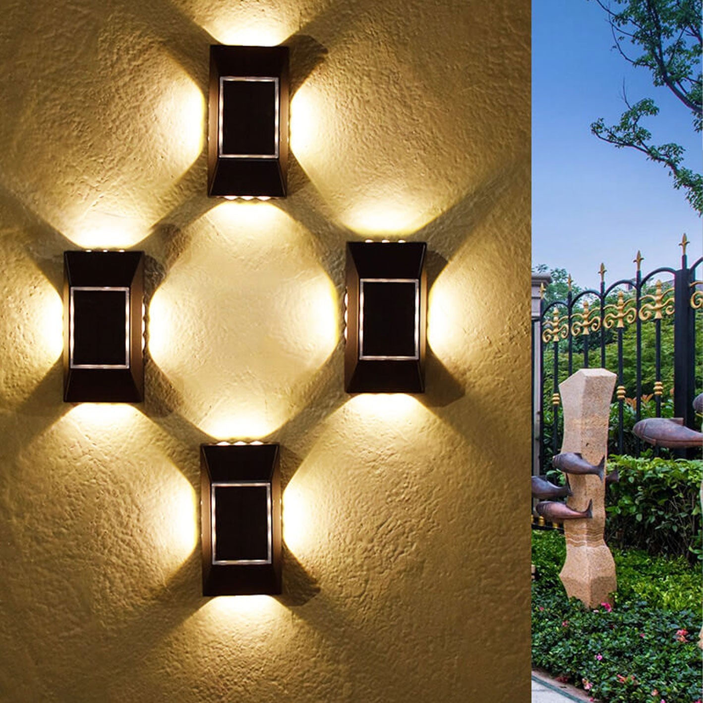 Solar Around Lighting Garden Outdoor Light Wall Sconce Lamp