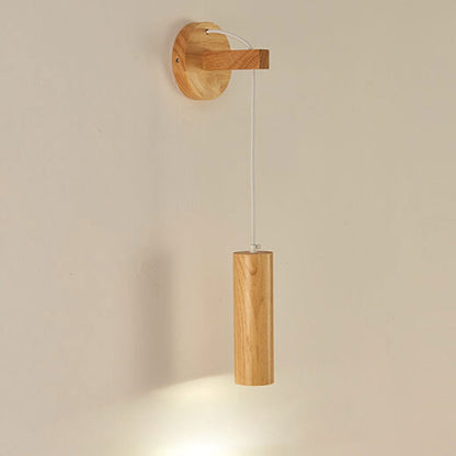 Minimalist Solid Wood Cylinder Column LED Wall Sconce Lamp