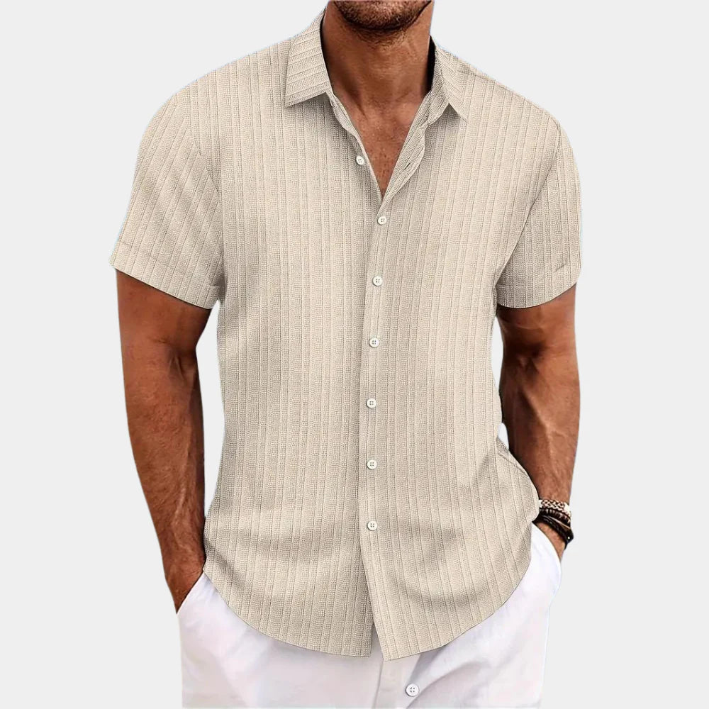 Linen Cotton Shirt with Open Stitch, Regular Fit