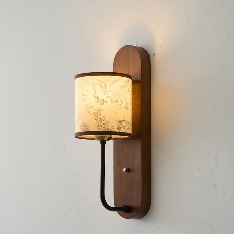 Rubberwood Cylindrical Shade 1-Light Wall Sconce Lamp