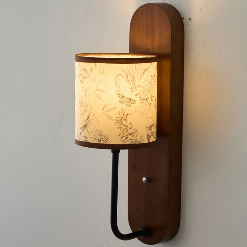 Rubberwood Cylindrical Shade 1-Light Wall Sconce Lamp