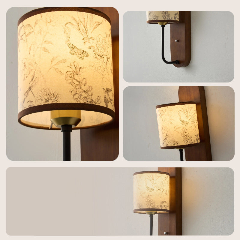 Rubberwood Cylindrical Shade 1-Light Wall Sconce Lamp