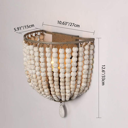 Contemporary Boho Solid Wood Iron Beaded Wall Sconce Lamp