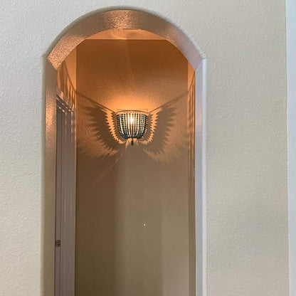 Contemporary Boho Solid Wood Iron Beaded Wall Sconce Lamp