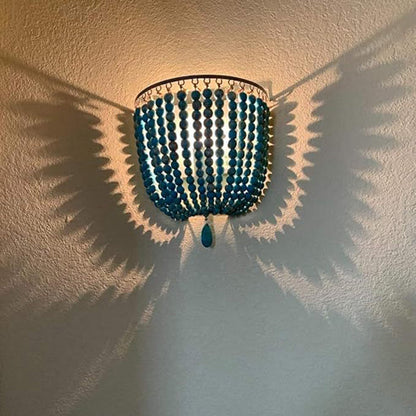 Contemporary Boho Solid Wood Iron Beaded Wall Sconce Lamp