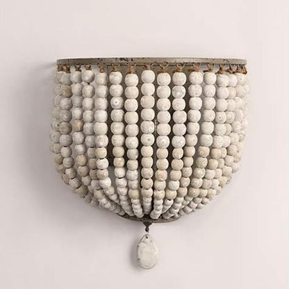 Contemporary Boho Solid Wood Iron Beaded Wall Sconce Lamp