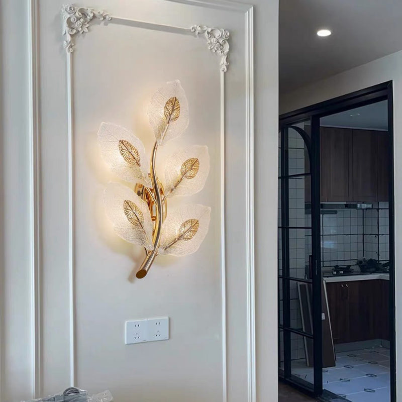 Aluminum Steel Leaf Glass 1/3/5-Light Wall Sconce Lamp