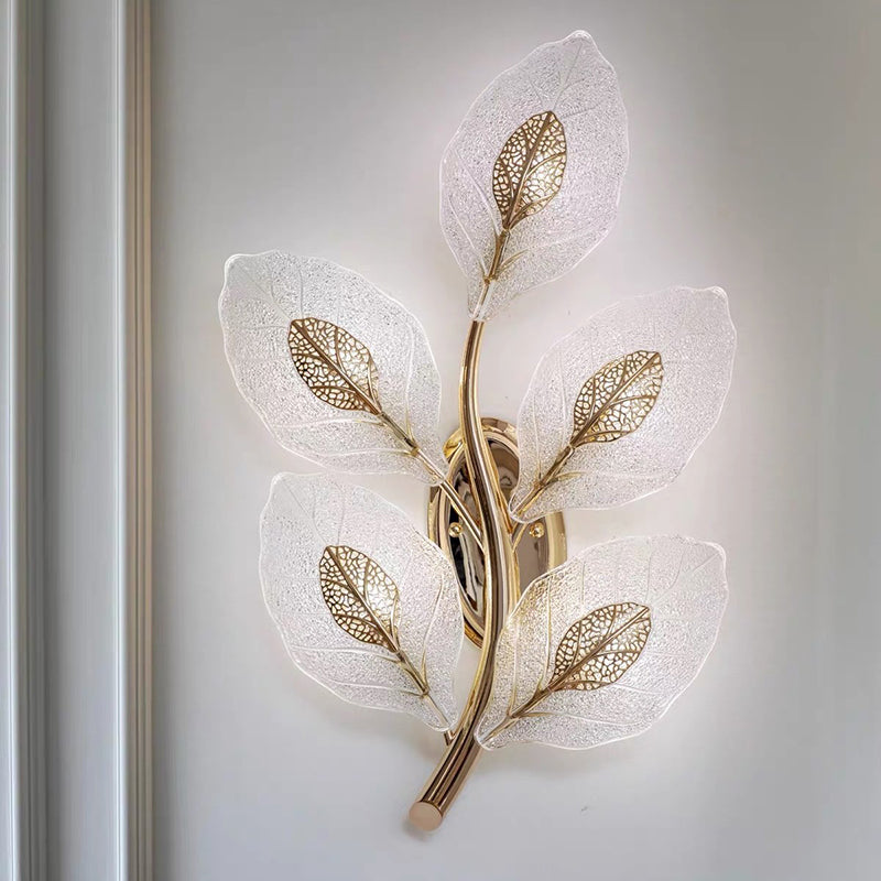 Aluminum Steel Leaf Glass 1/3/5-Light Wall Sconce Lamp