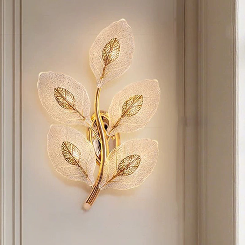 Aluminum Steel Leaf Glass 1/3/5-Light Wall Sconce Lamp