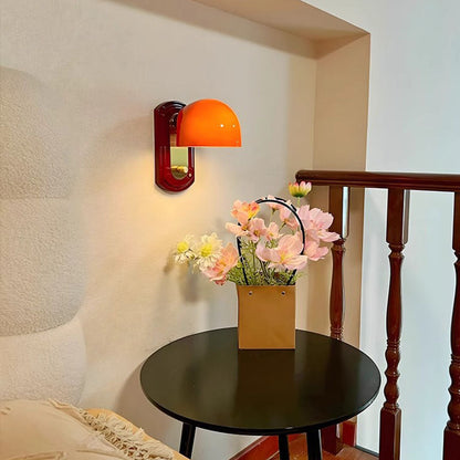 Wooden Glass Mushroom Shade 1-Light Wall Sconce Lamp