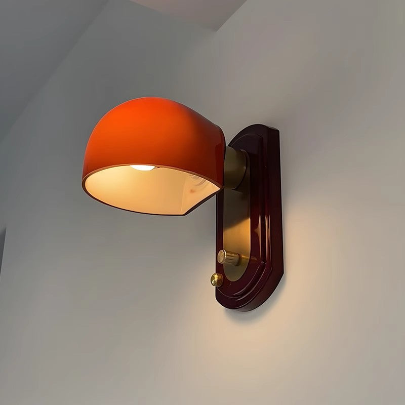 Wooden Glass Mushroom Shade 1-Light Wall Sconce Lamp